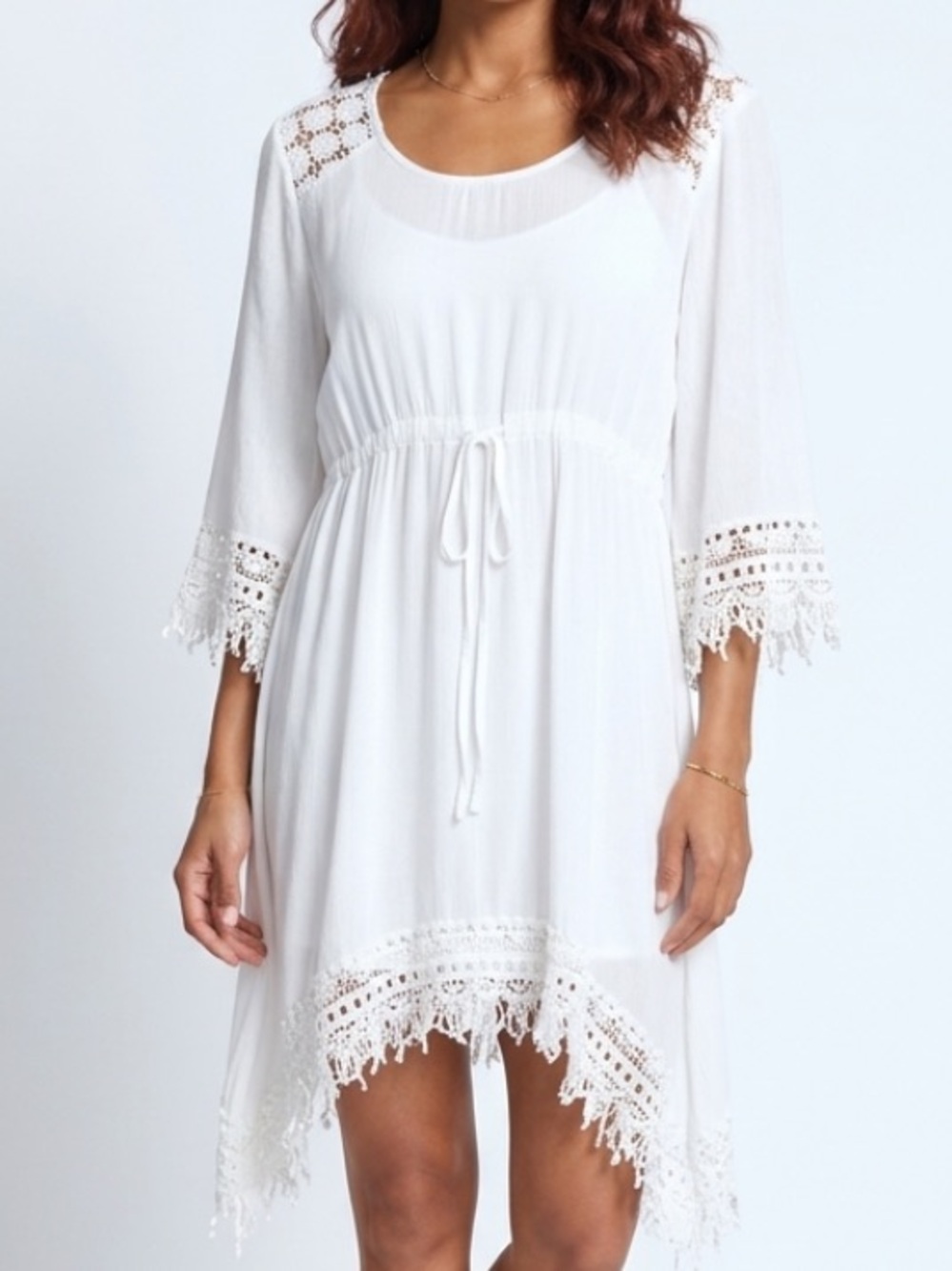 Sacred Threads White Boho Crochet-Trim Tunic Dress